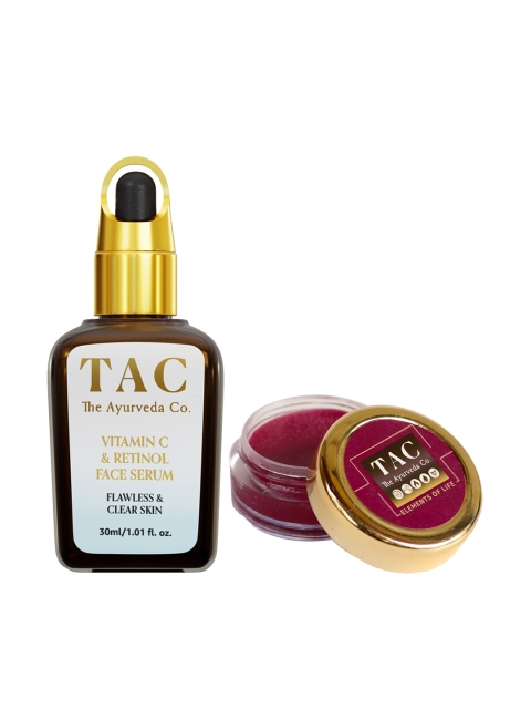 

TAC - The Ayurveda Co. Set of Vitamin C & Retinol Face Serum & Beetroot Lip Butter, Brown