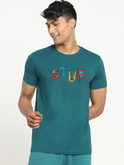 

Bewakoof Men Green Typography Printed Pure Cotton T-shirt