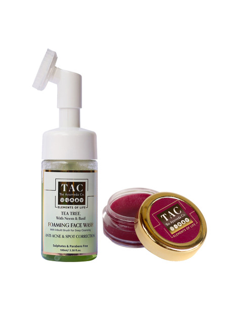 

TAC - The Ayurveda Co. Set of Tea Tree Foaming Face Wash & Beetroot Lip Balm, Maroon