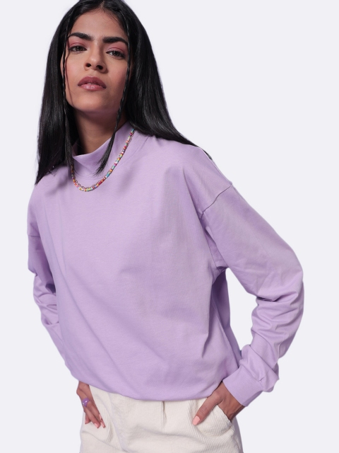 

Bewakoof Women Purple Polo Collar Pure Cotton Relaxed Fit T-shirt