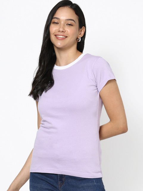 

Bewakoof Women Purple Pure Cotton Slim Fit T-shirt