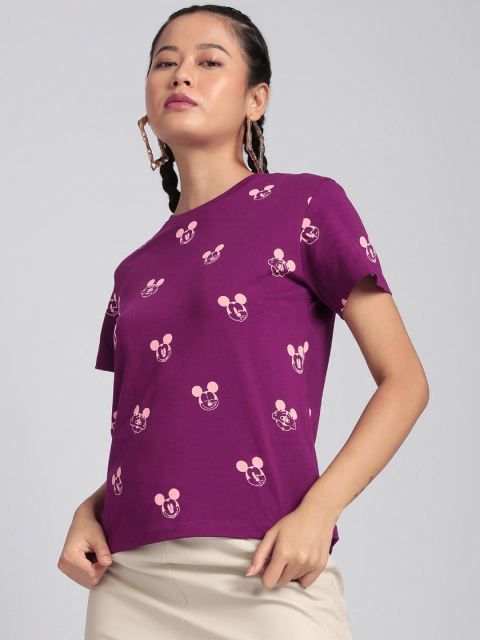 

Bewakoof Women Purple Printed Pure Cotton T-shirt