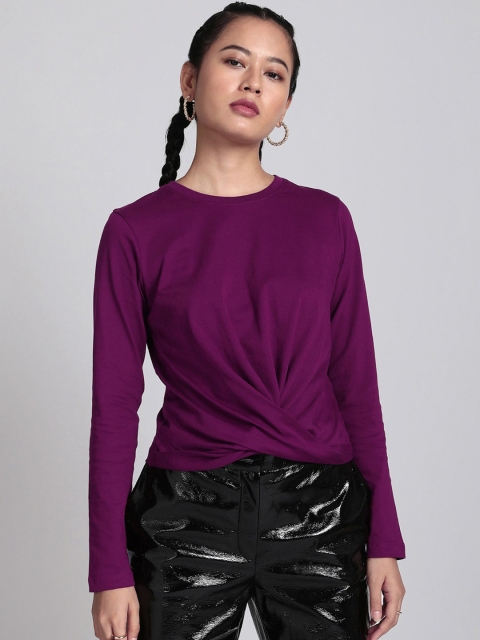 

Bewakoof Women Purple Wrap Around Pure Cotton T-shirt