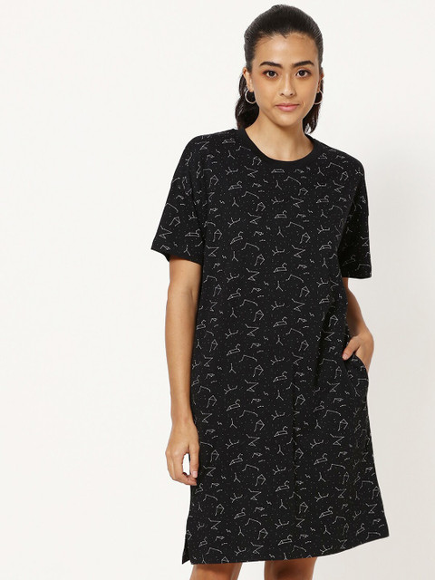

Bewakoof Black Printed Pure Cotton Boyfriend Dress