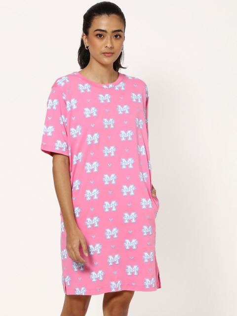 

Bewakoof Pink Mickey Mouse Printed Pure Cotton Boyfriend Dress