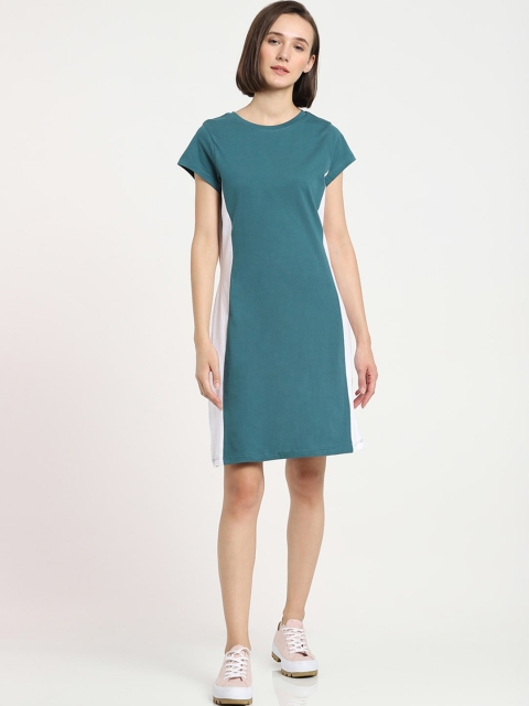 

Bewakoof Teal Blue Cotton T-shirt Dress