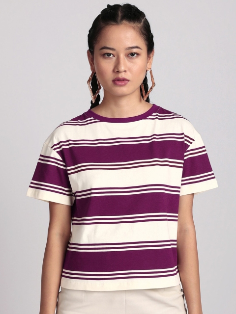 

Bewakoof Purple Striped Pure Cotton Top