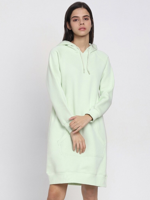 

Bewakoof Women Green Solid Hoodie Dress