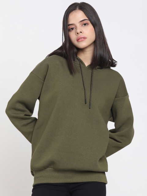 

Bewakoof Women Green Oversized Cotton Hooded Sweatshirt