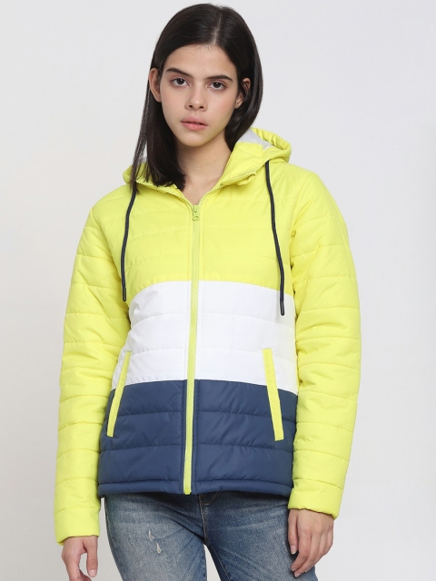 

Bewakoof Women Green & White Colourblocked Hooded Padded Jacket