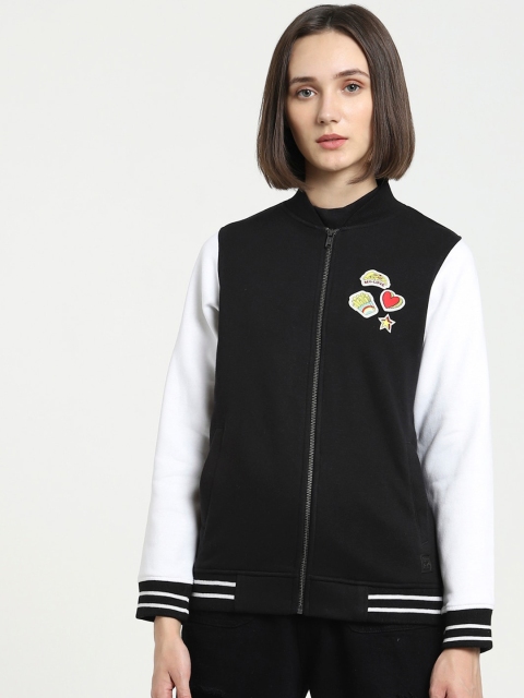 

Bewakoof Women Black Food Pop Badge Varsity Jacket