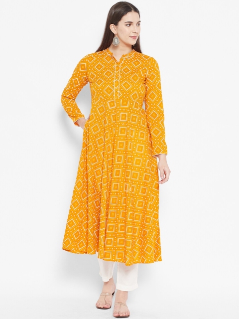 

DESI BEATS Women Mustard Yellow Geometric Printed Anarkali Kurta