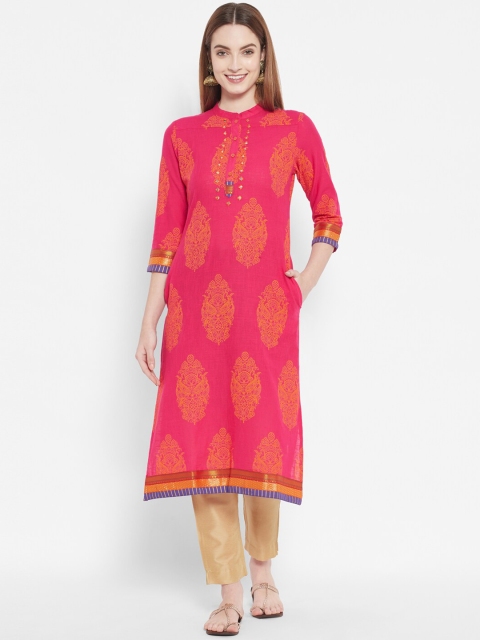 

DESI BEATS Women Fuchsia Ethnic Motifs Printed Cotton Kurta