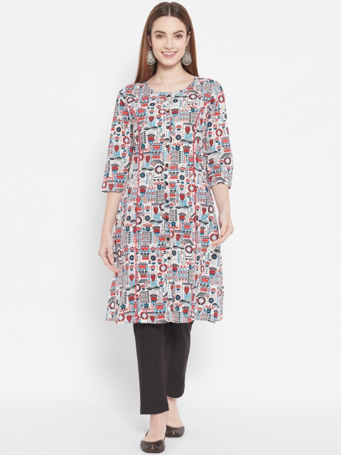 

DESI BEATS Women White Abstract Printed Kurta