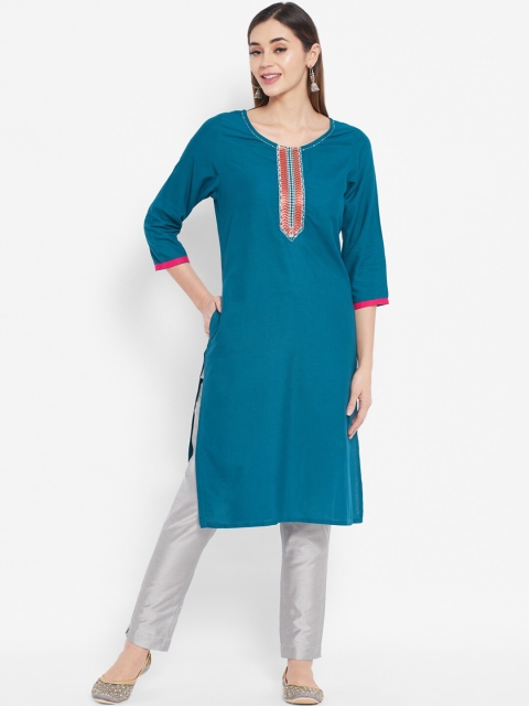 

DESI BEATS Women Blue Thread Work Kurta