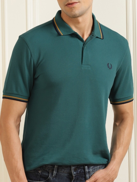 

Fred Perry Men Green Polo Collar Cotton T-shirt