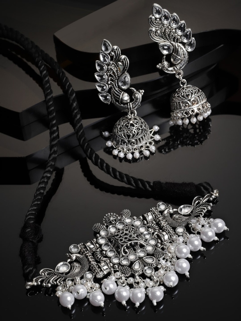 

NEUDIS Silver-Toned & Plated Oxidised Beaded Jewellery Set