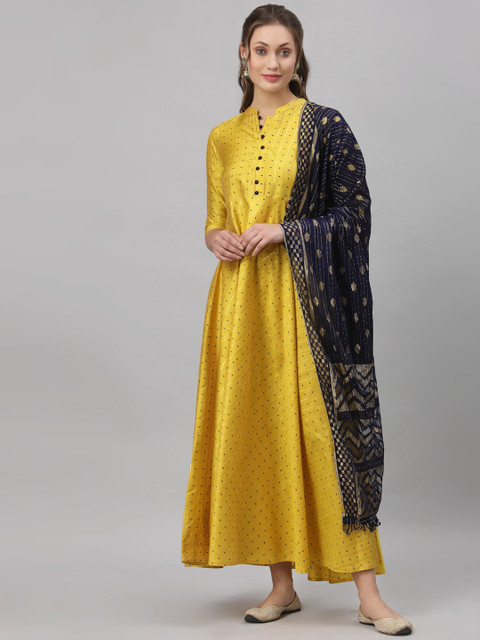 

KALINI Women Yellow Raw Silk Raw Silk Anarkali Kurta