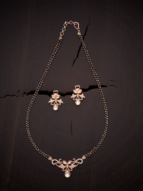 

Kushal's Fashion Jewellery Rose Gold-Plated & White Stone Studded Mangalsutra With Earrings