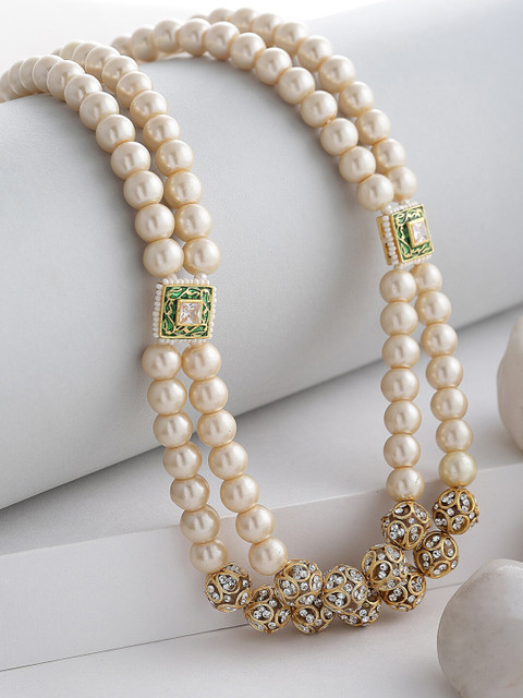 

DUGRISTYLE Off White & Green Sterling Silver Gold-Plated Necklace