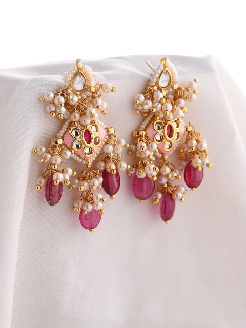 

DUGRISTYLE Pink Contemporary Gold-Plated Drop Earrings