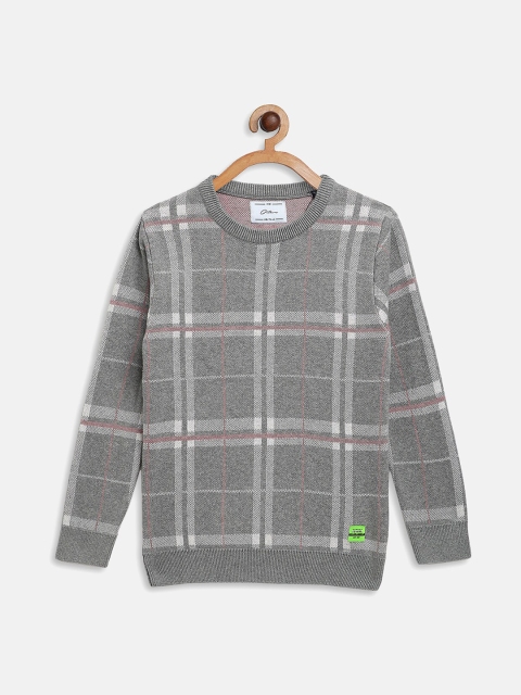 

Octave Boys Grey Melange & White Checked Cotton Pullover