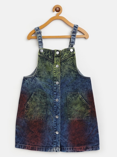 

Noh Voh - SASSAFRAS Kids Navy Blue & Yellow Dyed Cotton Denim Pinafore Dress