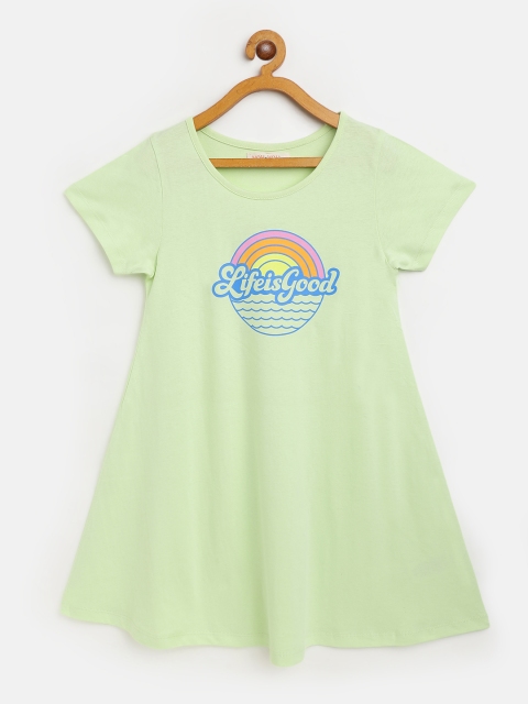 

Noh Voh - SASSAFRAS Kids Green & Blue Printed Cotton A-Line Dress