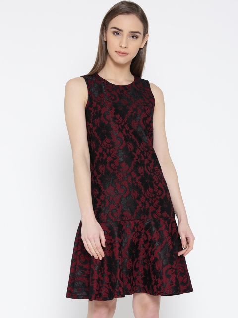 

Vero Moda Women Black & Maroon Lace Drop Waist Dress