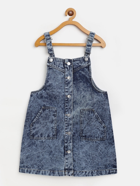 

Noh Voh - SASSAFRAS Kids Navy Blue Solid Cotton Denim Pinafore Dress