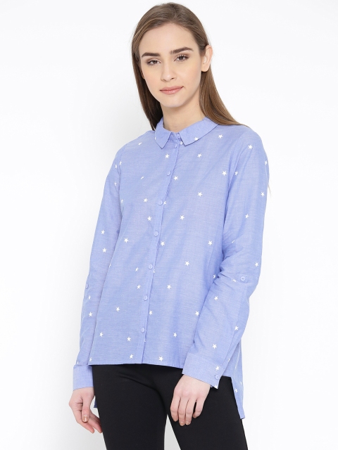 

Vero Moda Women Blue Printed High-Low Casual Shirt