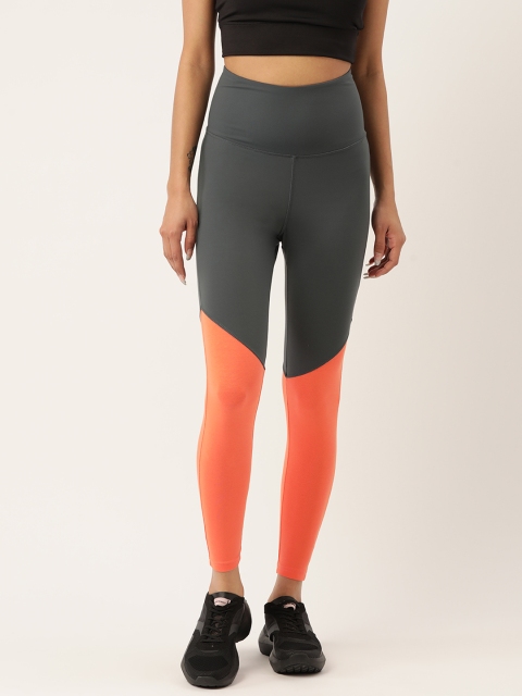 

KICA Women Grey & Coral Orange Colourblocked Tights