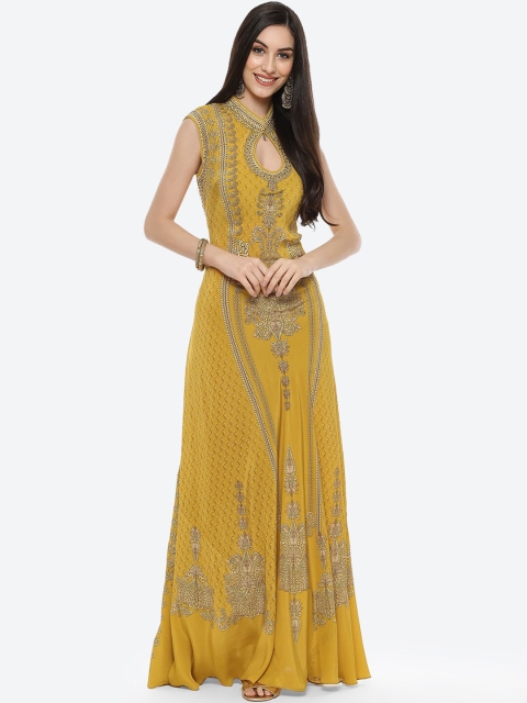 

Meena Bazaar Mustard Yellow Crepe Maxi Dress