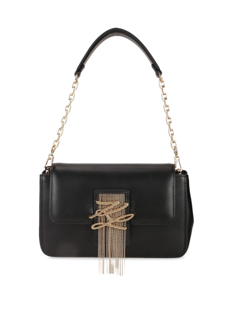 

Karl Lagerfeld Black Leather Tasselled Structured Handheld Bag