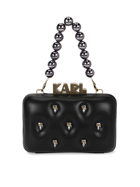 

Karl Lagerfeld Black Embellished Leather Structured Handheld Bag