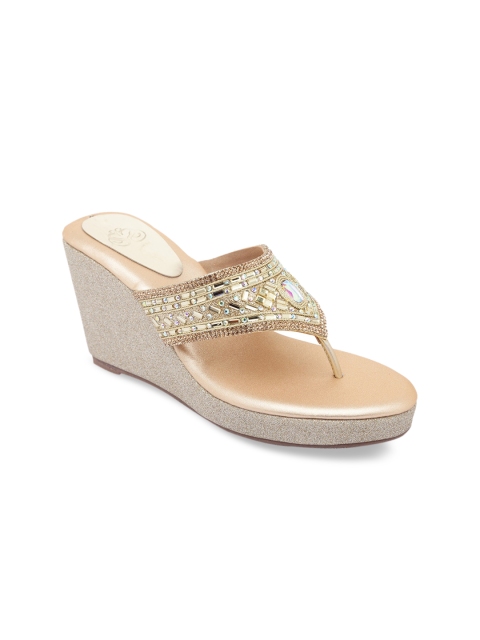 

Sole To Soul Women Gold-Toned Embellished Party Wedge Heels