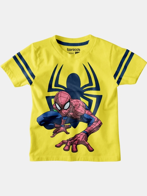 

BONKIDS Boys Yellow Spider-Man Printed T-shirt