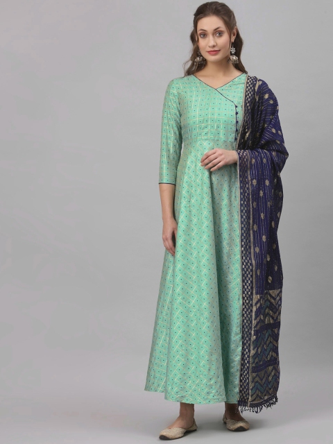 

KALINI Women Sea Green Geometric Anarkali Kurta With Dupatta
