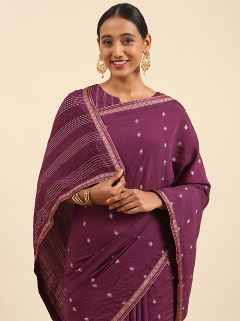 

all about you Purple & Silver-Toned Sequinned Saree