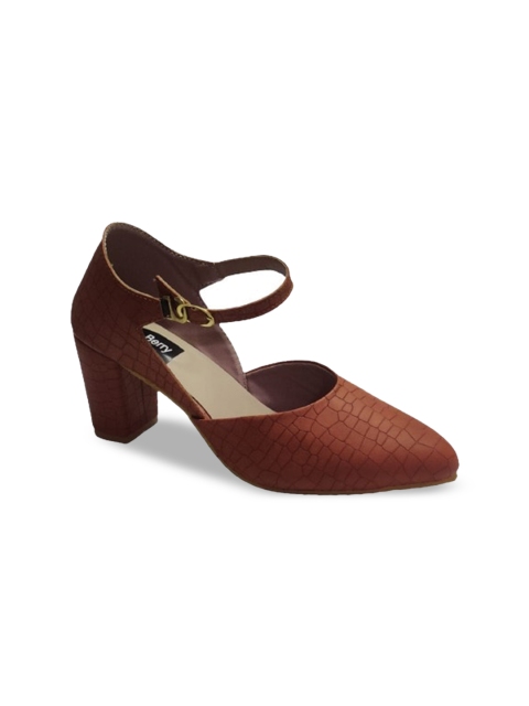 

WOMENS BERRY Tan Textured Block Pumps