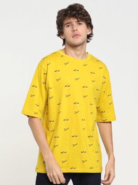 

Bewakoof Men Yellow Printed Relaxed Fit Pure Cotton T-shirt
