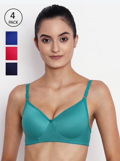 

ABELINO Pack Of 4 Pure Cotton Bra Lightly Padded, Teal