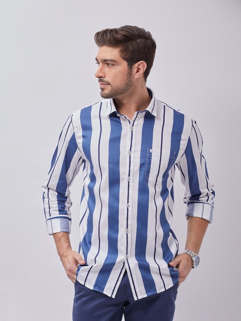 

Oxemberg Men Blue & White Classic Slim Fit Striped Casual Shirt, Navy blue