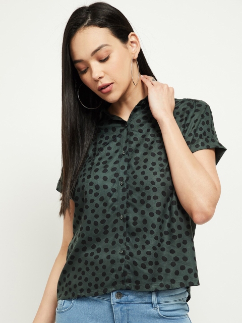 

max Women Green Printed Casual Shirt