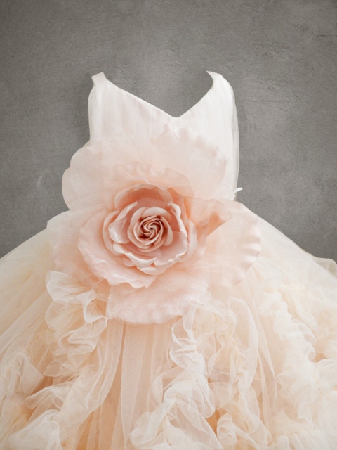 

A T U N Peach-Coloured Net A-Line Dress