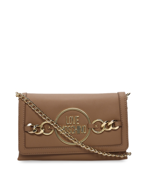 

LOVE MOSCHINO Brown Embellished Leather Structured Sling Bag