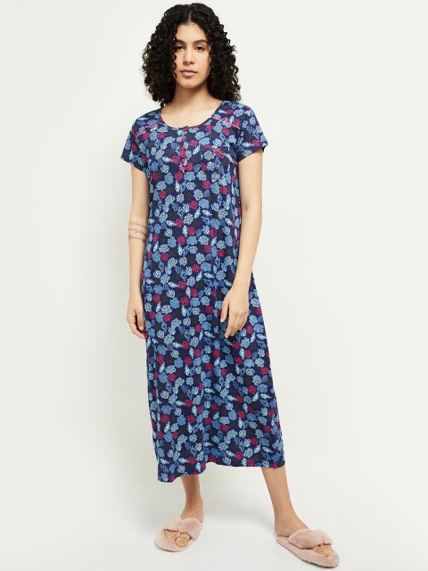 

max Blue & Pink Printed Pure Cotton Maxi Nightdress
