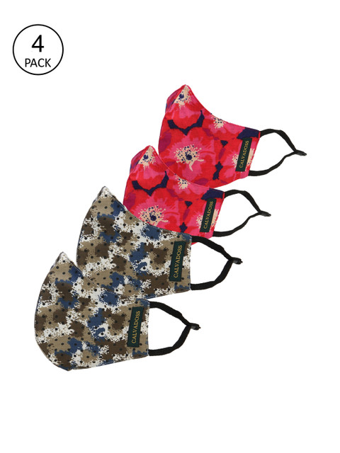

Calvadoss Women Set Of 4 Multicoloured Printed 3-Ply Cotton Masks, Multi