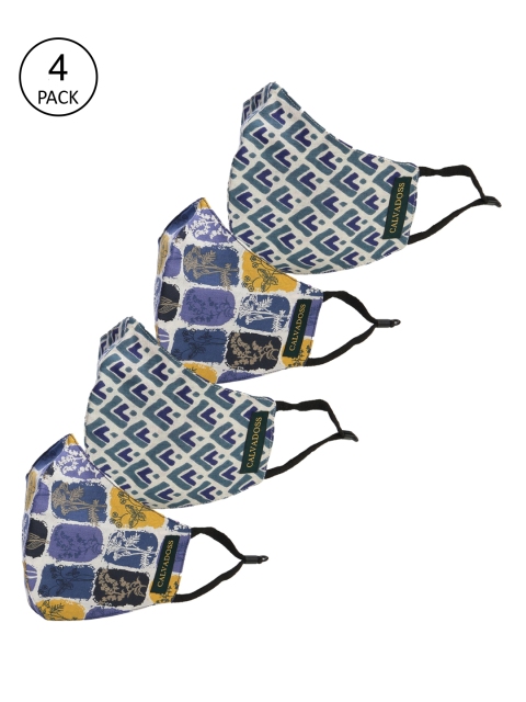 

CALVADOSS Women Pack Of 4 Assorted 3-Ply Reusable Cotton Cloth Masks