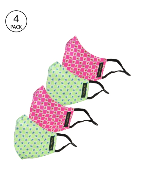 

Calvadoss Women Set Of 4 Multicoloured Printed 3-Ply Cotton Masks, Multi